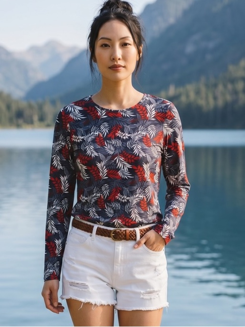 Hang Ten UPF 50+ Long Sleeve Sun Guard Style Top Shirt Leaf Summer Hiking